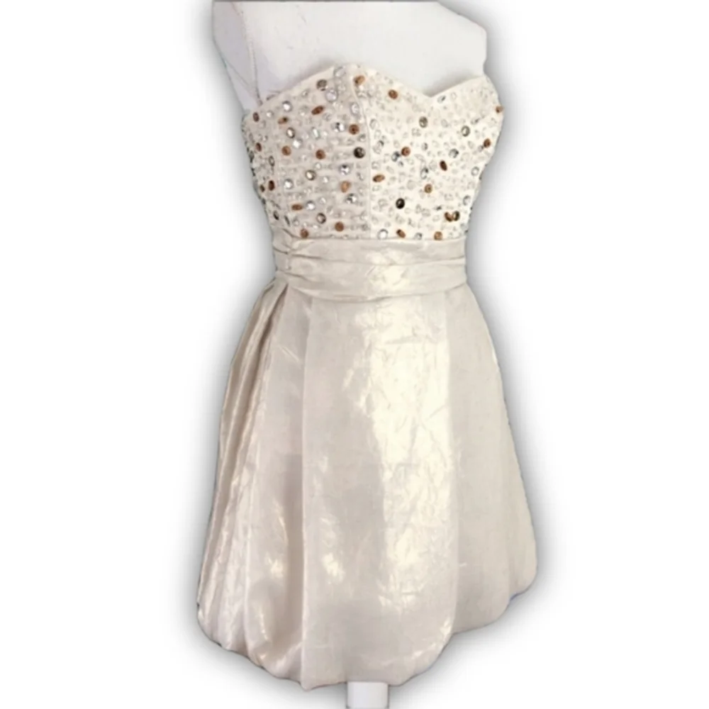 Mark + James ✦ Champagne Beaded Balloon Skirt Mini Dress ✦ Strapless Tube 4 NWT - Picture 13 of 16
